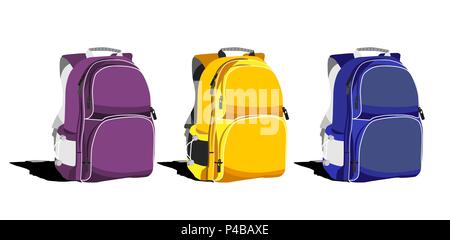 Ensemble de sacs à dos scolaire multi-couleur sur fond blanc Illustration de Vecteur