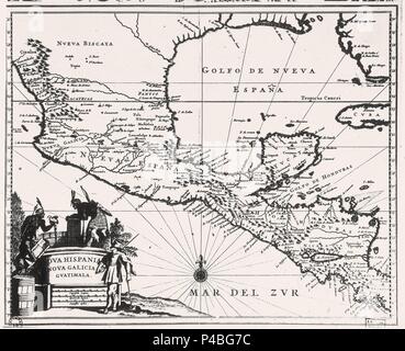 Gravure-MAPA DE GUATEMALA ANTIGUA-NUEVA GALICIA-S XVII. Emplacement : BIBLIOTECA NACIONAL-COLECCION, MADRID, ESPAGNE. Banque D'Images