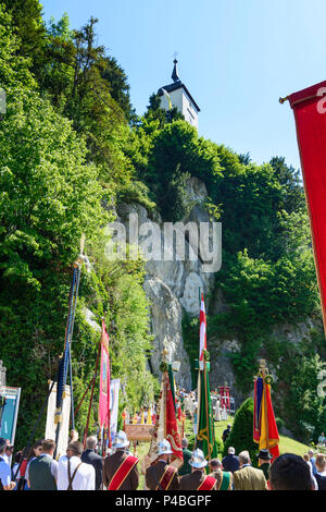 Traunkirchen, procession au lac Traunsee à Corpus Christi, l'église de Traunkirchen, Salzkammergut, Haute Autriche, Autriche Banque D'Images