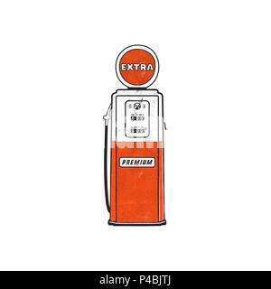 Retro style Gas station d'art de la pompe. Vintage design dessiné à la main dans le style. La pompe de l'essence unique de l'illustration. Vecteur Stock isolé sur fond blanc Illustration de Vecteur