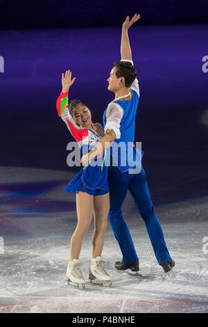 La PRK (Corée du Nord) deux patineurs Tae Ok Ryom et Ju Sik Kim effectuer au Gala de patinage artistique à l'exposition Jeux Olympiques d'PyeongCha Banque D'Images