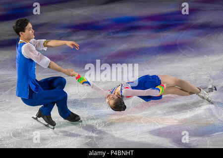 La PRK (Corée du Nord) deux patineurs Tae Ok Ryom et Ju Sik Kim effectuer au Gala de patinage artistique à l'exposition Jeux Olympiques d'PyeongCha Banque D'Images