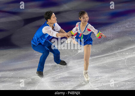 La PRK (Corée du Nord) deux patineurs Tae Ok Ryom et Ju Sik Kim effectuer au Gala de patinage artistique à l'exposition Jeux Olympiques d'PyeongCha Banque D'Images