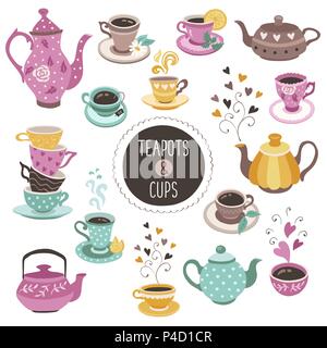 Collection de théières et tasses Illustration de Vecteur