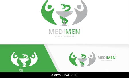 La médecine et les gens vecteur combinaison logo. Pharmacie et symbole de la famille ou de l'icône. L'équipe d'ambulance et unique modèle de conception de logo. Illustration de Vecteur