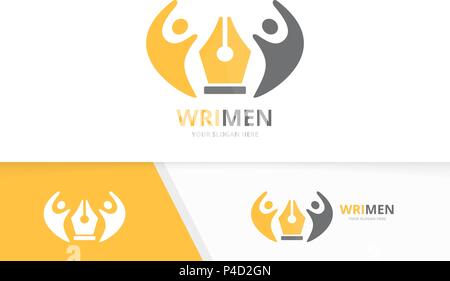 Logo vectoriel stylo et personnes combinaison. Écrire et symbole de la famille ou de l'icône. Droit et unique modèle de conception de logo de l'équipe. Illustration de Vecteur