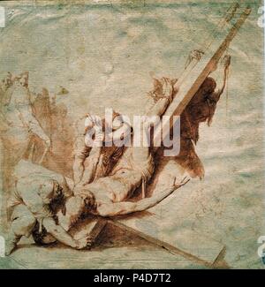 DIBUJO-MARTIRIO DE SAN PEDRO-Y AGUADA SANGUINA. Auteur : Jusepe de Ribera (1591-1652). Lieu : ACADÉMIE DE SAN FERNANDO-DIBUJO, MADRID, ESPAGNE. Banque D'Images