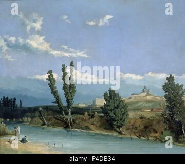 VISTA DE MADRID DESDE EL RIO MANZANRES en el siglo XVII - I.N.3974 - O/g - 595x720 - SIGLO XIX - PINTURA COSTUMBRISTA. Auteur : Federico Ruiz (1837-1868). Lieu : Musée de l'histoire de fille-, ESPAGNE. Banque D'Images