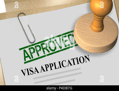 3D illustration des timbres en titre sur formulaire de demande de visa Banque D'Images