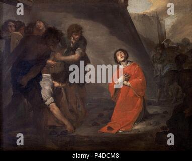 Artyrdom "de Saint Stephen', ch. 1645, huile sur toile, 70 x 90 cm, P07466. Auteur : Bernardo Cavallino (ch. 1616-1656). Emplacement : Museo del Prado-PINTURA, MADRID, ESPAGNE. Banque D'Images