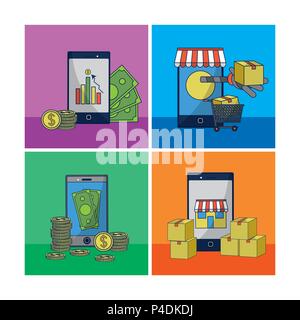 La technologie financière cadres carrés Illustration de Vecteur