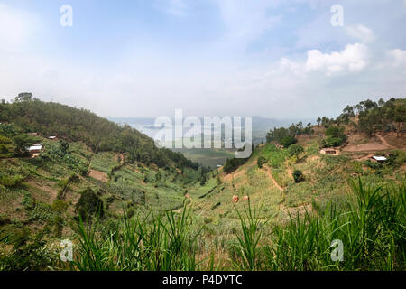 Le Rwanda, le lac Burera, entourant de Kidaho, paysage Banque D'Images