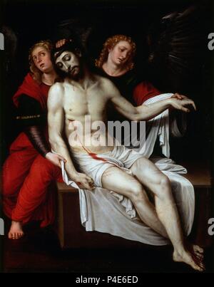 CRISTO MUERTO BÉMOL POR DOS ANGELES - siglo XVII - OLEO/LIENZO - 113 x 90 cm - NP 1061 - BARROCO ESPAÑOL. Auteur : Francisco Ribalta (1565-1628). Emplacement : Museo del Prado-PINTURA, MADRID, ESPAGNE. Banque D'Images