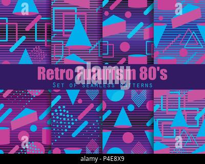 Le futurisme Retro seamless pattern set. Les éléments de géométrie Memphis dans le style des années 80. Synthwave rétro arrière. Retrowave. Vector illustration Illustration de Vecteur