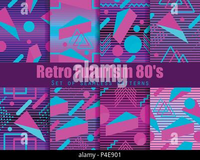 Le futurisme Retro seamless pattern set. Les éléments de géométrie Memphis dans le style des années 80. Synthwave rétro arrière. Retrowave. Vector illustration Illustration de Vecteur