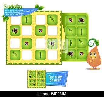 Jeu de sudoku pour les enfants avec des images d'insectes. Fiche d'activités pour les enfants. La logique de formation, jeu éducatif Illustration de Vecteur