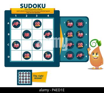 Jeu de Sudoku pour enfants et adultes. jeu éducatif pour enfants, puzzle. développement de la logique, l'iq Illustration de Vecteur