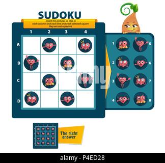 Jeu de Sudoku pour enfants et adultes. jeu éducatif pour enfants, puzzle. développement de la logique, l'iq Illustration de Vecteur
