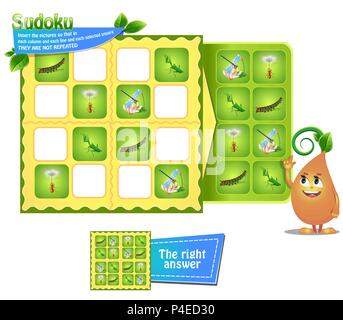 Jeu de sudoku pour les enfants avec des images d'insectes. Fiche d'activités pour les enfants. La logique de formation, jeu éducatif Illustration de Vecteur