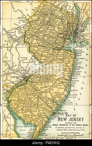 Plan de New Jersey à partir d'une guide 1891 : 'King's Hand-Book des États-Unis." Date de publication : 1891. Moïse King (1853 1909) était un éditeur américain et éditeur de livres de voyage. Banque D'Images