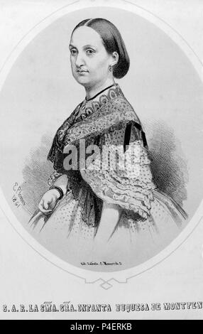 RETRATO DE LA INFANTA DUQUESA DE MONTPENSIER - Gravure - 1861. Auteur : E. Planas (xixe s.). Emplacement : MUSEO ROMANTICO-gravure, MADRID, ESPAGNE. Banque D'Images