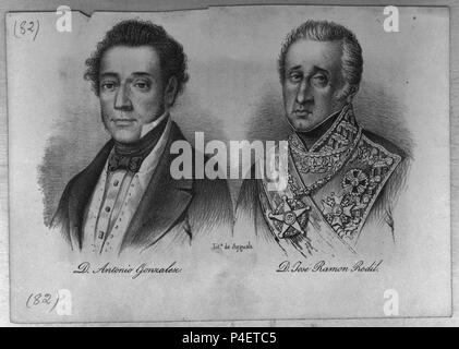 ANTONIO GONZALEZ Y JOSE RAMON RODIL - MINISTRES DE LA EPOCA DE ESPARTERO. Auteur : Wenceslao Ayguals de Izco (1801-1875). Emplacement : MUSEO ROMANTICO-gravure, MADRID, ESPAGNE. Banque D'Images