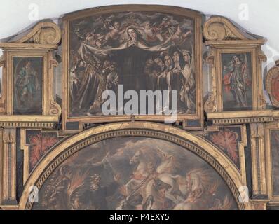 LA VIRGEN DEL CARMEN PROTEGIENDO A LAS CARMELITAS - S XVII - O/T - BARROCO ESPAÑOL. Auteur : Juan de Valdés Leal (1622-1690). Emplacement : Chiesa dei Carmini, Cordoba, Espagne. Banque D'Images