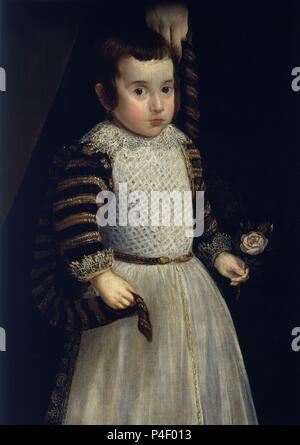 'Antonia de Ipeñarrieta y Galdós et son fils, Luis' (détail), ca. 1632, huile sur toile, P01196. Auteur : Diego Velázquez (1599-1660). Emplacement : Museo del Prado-PINTURA, MADRID, ESPAGNE. Banque D'Images