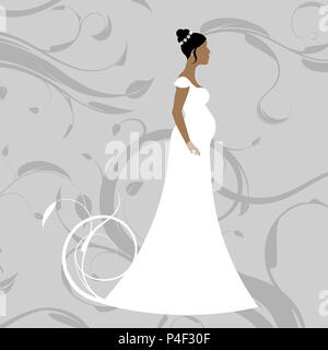 Simple et élégante, cette illustration d'une belle épouse contre un fond à motifs Banque D'Images