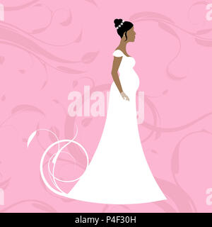 Simple et élégante, cette illustration d'une belle épouse contre un fond à motifs Banque D'Images