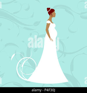 Simple et élégante, cette illustration d'une belle épouse contre un fond à motifs Banque D'Images