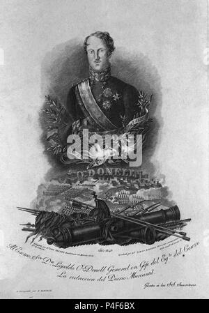 RETRATO DE LEOPOLDO O'DONNELL - GRAVURE S XIX. Auteur : Tomás Rocafort y López (fl. 1798-1827). Emplacement : MUSEO ROMANTICO-gravure, MADRID, ESPAGNE. Banque D'Images