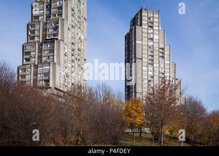 Belgrade, Serbie, Rudo Hochhaeuser ou porte Est de bâtiments de Belgrade Banque D'Images