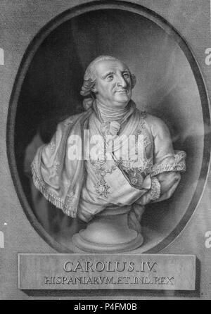 RETRATO ESCULTORICO DE CARLOS IV REY DE ESPAÑA - GRAVURE S XIX. Emplacement : MUSEO ROMANTICO-gravure, MADRID, ESPAGNE. Banque D'Images