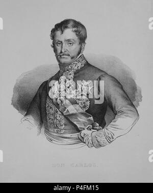 RETRATO DE DON CARLOS MARIA ISIDRO DE BORBON - Gravure - S XIX. Emplacement : MUSEO ROMANTICO-gravure, MADRID, ESPAGNE. Banque D'Images