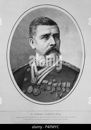 Général Porfirio Diaz - 1830/1915 - PRESIDENTE DE LOS ESTADOS UNIDOS DE MEXICO. Emplacement : BIBLIOTECA NACIONAL-COLECCION, MADRID, ESPAGNE. Banque D'Images