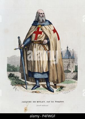 Jacques de Molay Grand Maître des Templiers (1248-1314) . La gravure. Auteur : Chevadonet (13e siècle). Banque D'Images