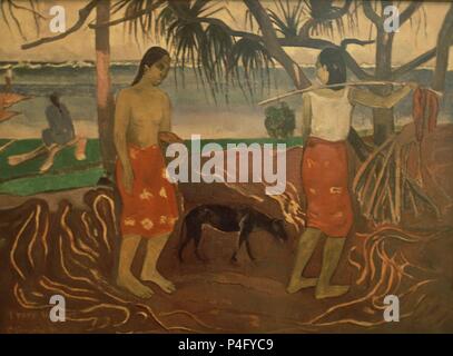 'I Raro te Oviri (sous le pandanus)', 1891, huile sur toile, 73 x 91,4 cm. Auteur : Eugène Henri Paul Gauguin (1848-1903). Emplacement : MUSEO DE ARTE, DALLAS-TEXAS. Banque D'Images