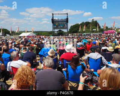 Seaclose Park, Newport, île de Wight. 22 juin 2018 . Les festivaliers regarder la Coupe du Monde de la correspondance entre le Brésil et le Costa Rica sur l'île de Wight Festival. /StockimoNews amylaura Crédit : Banque D'Images