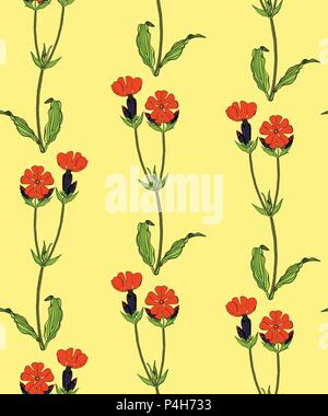 Modèle transparent avec des fleurs rouge campion Illustration de Vecteur