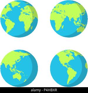 Ensemble de la planète Terre des icônes avec des postes différents continents Illustration de Vecteur