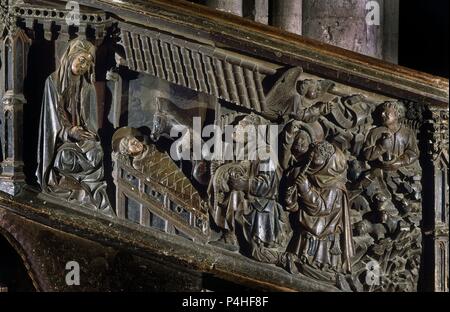 ESCALERA AL CORO - DETALLE DEL NACIMIENTO. Lieu : EGLISE DE SANTA MARIA LA MAYOR, Morella, Castellón, Espagne. Banque D'Images