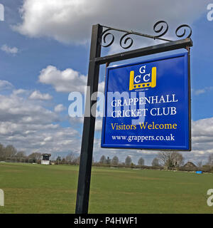 Grappenhall Cricket Club, signe, vaste Lane, Grappenhall, Warrington, Cheshire, England, UK , WA4 3ER Banque D'Images