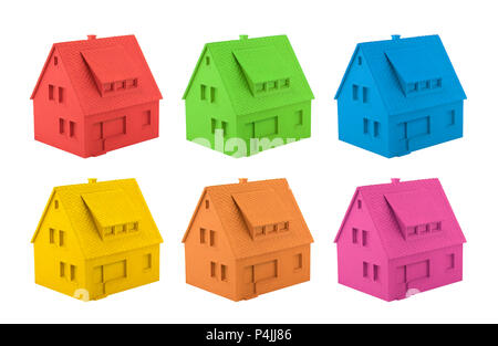Maison miniatures colorées isolé sur fond blanc Banque D'Images