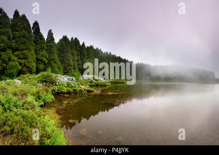 Paysage panoramique de Açores lagunes. L'archipel des Açores a d'origine volcanique, l'île de São Miguel a de nombreux lacs formés dans des cratères Banque D'Images