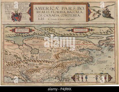 1593 Americae Pars Borealis en Floride, Baccalaos, Canada, Corterealis. Banque D'Images