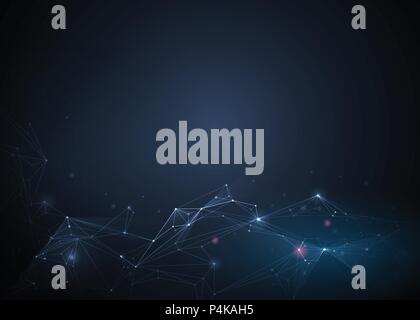 Illustration Résumé des molécules avec des cercles, des lignes, des polygones, géométrie, Triangle motif. Vector design network de la communication sur le bleu foncé Illustration de Vecteur