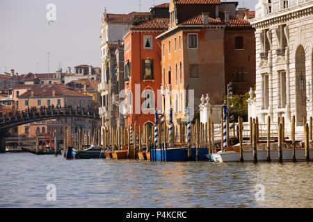 En bois la Ponte dell' Accademia sur le Grand Canal et le Palais Corner Ca' Grande - dans l'avant-plan Banque D'Images