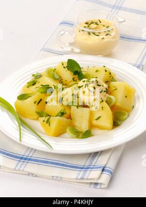 Salade de pommes de terre avec des herbes fraîches et des mayonnaises Banque D'Images