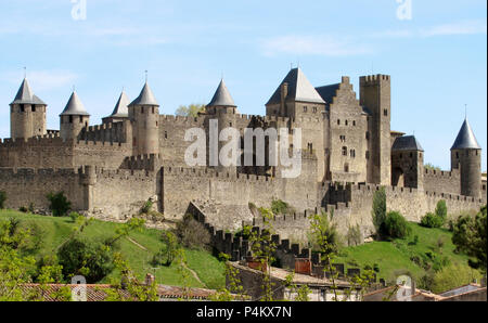 Cité de Carcassonne, France, ville-forteresse, Forteresse médiévale, bâtiments historiques, Muraille, tours de défense, unique en Europe, l'UNESCO HERITAGE Banque D'Images